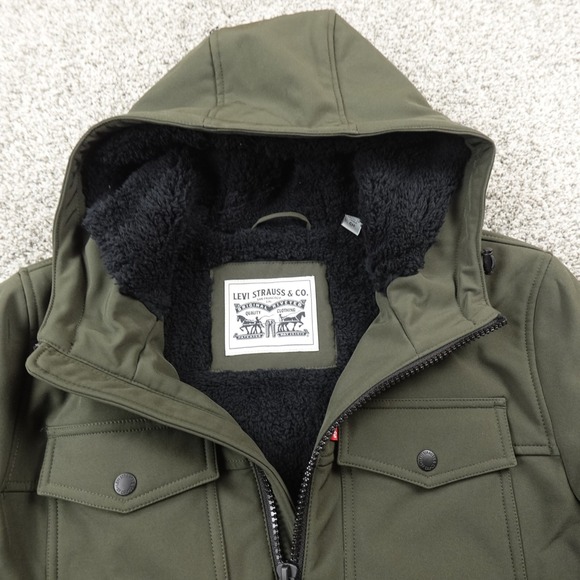 NEW Levis Jacket Mens S Green Softshell Sherpa Fleece Lined Zip Trucker Coat NWT - Picture 8 of 16